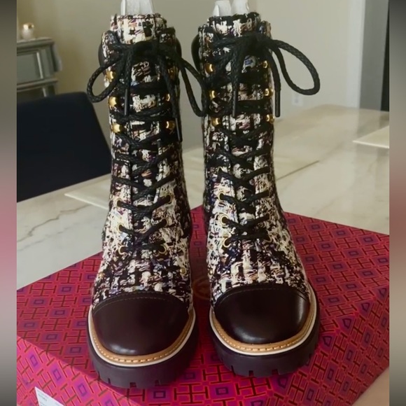 Tory Burch Tweed Lace-Up Ankle Boots - Picture 2 of 15